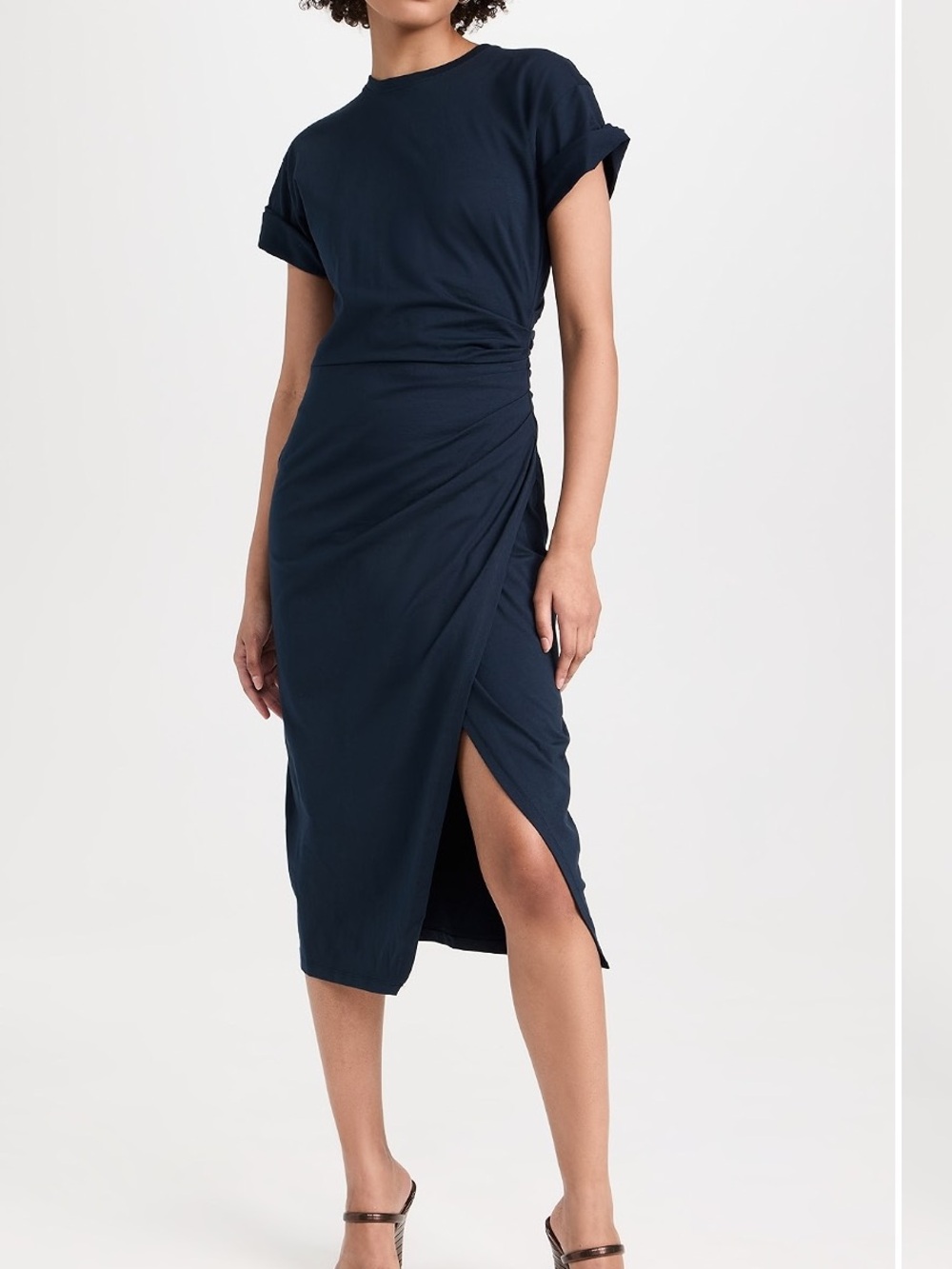 FRAME Faux Wrap Midi Dress Organic Cotton Navy Blue Medium